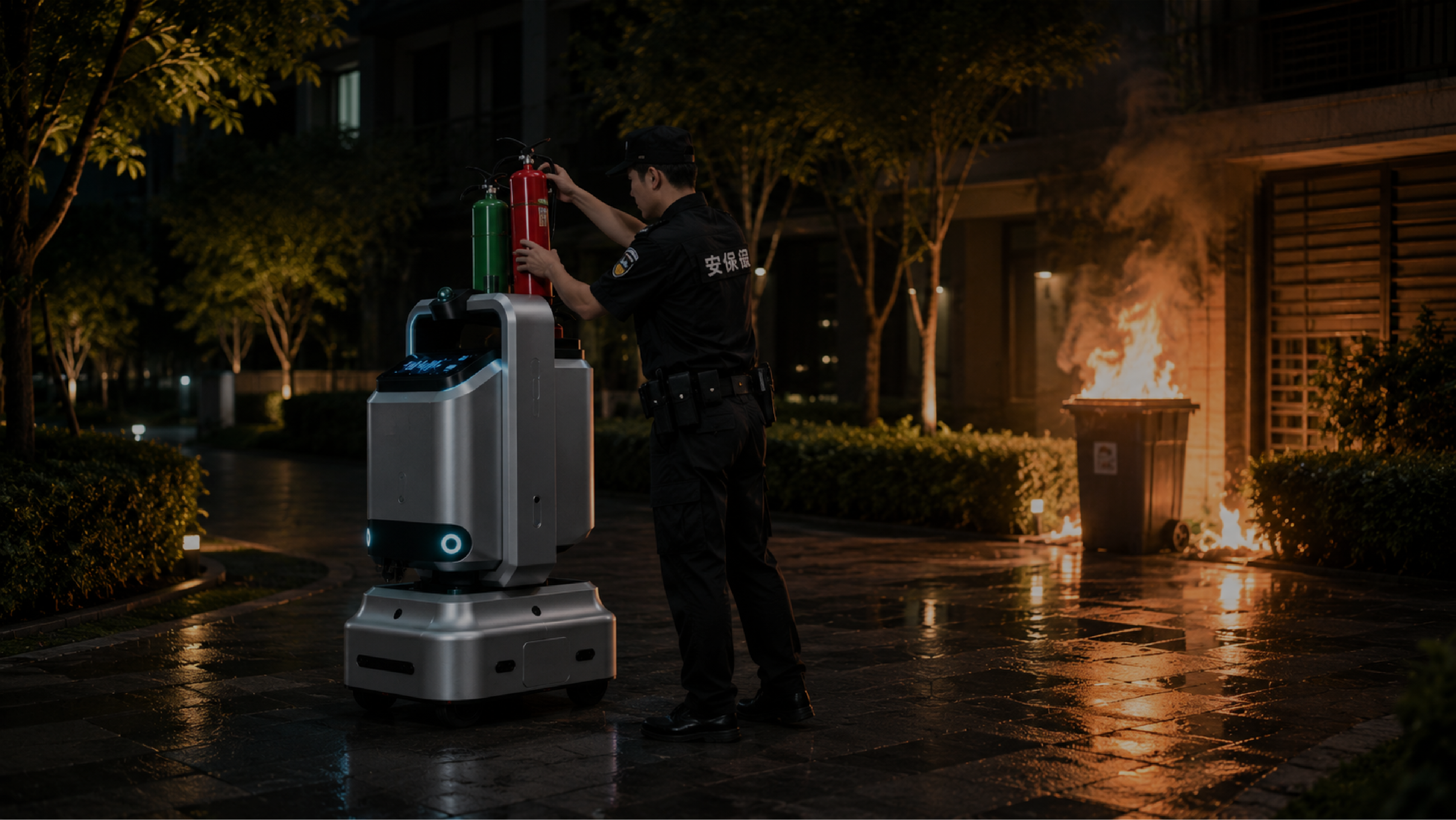 安保人员操作机器人处置仓场景